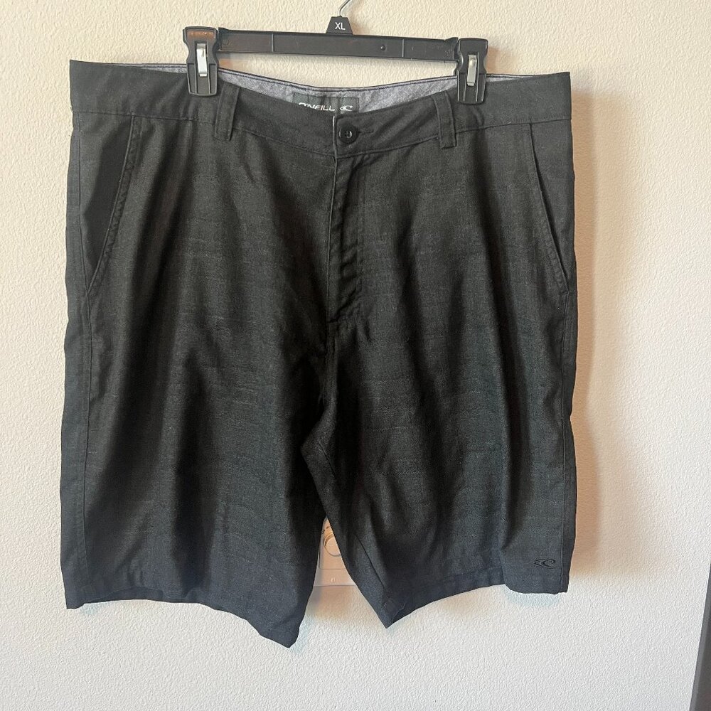O'neill Men's Charcoal Gray Shorts Subtle Plaid Pattern Straight Fit Size 38